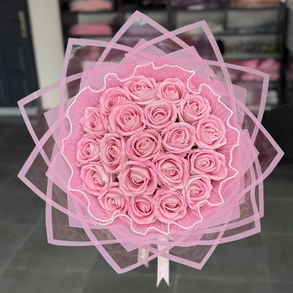 20'Li Pembe Buket (Incili Tüllü)