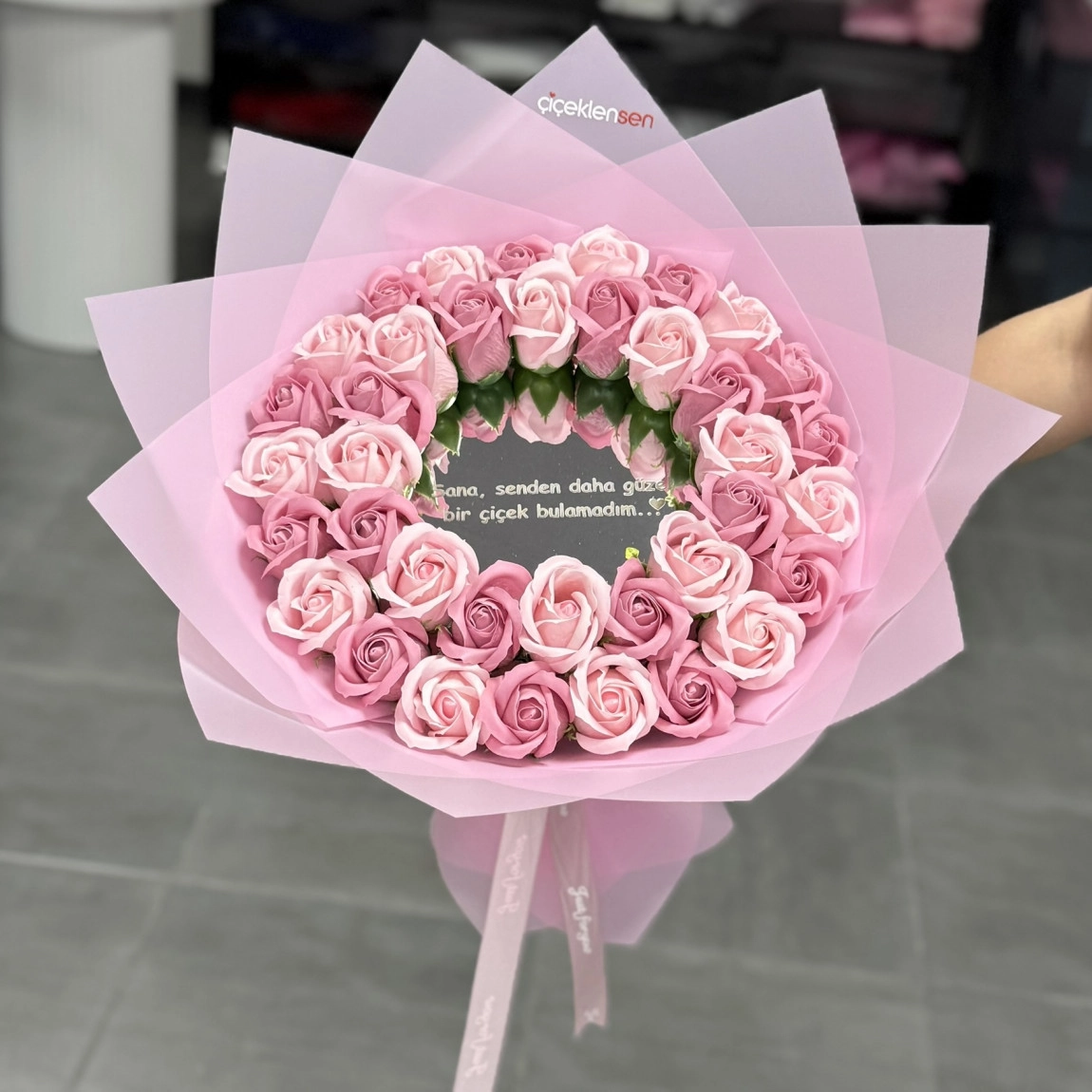38'li Aynalı Gül Buketi Pembe Karma