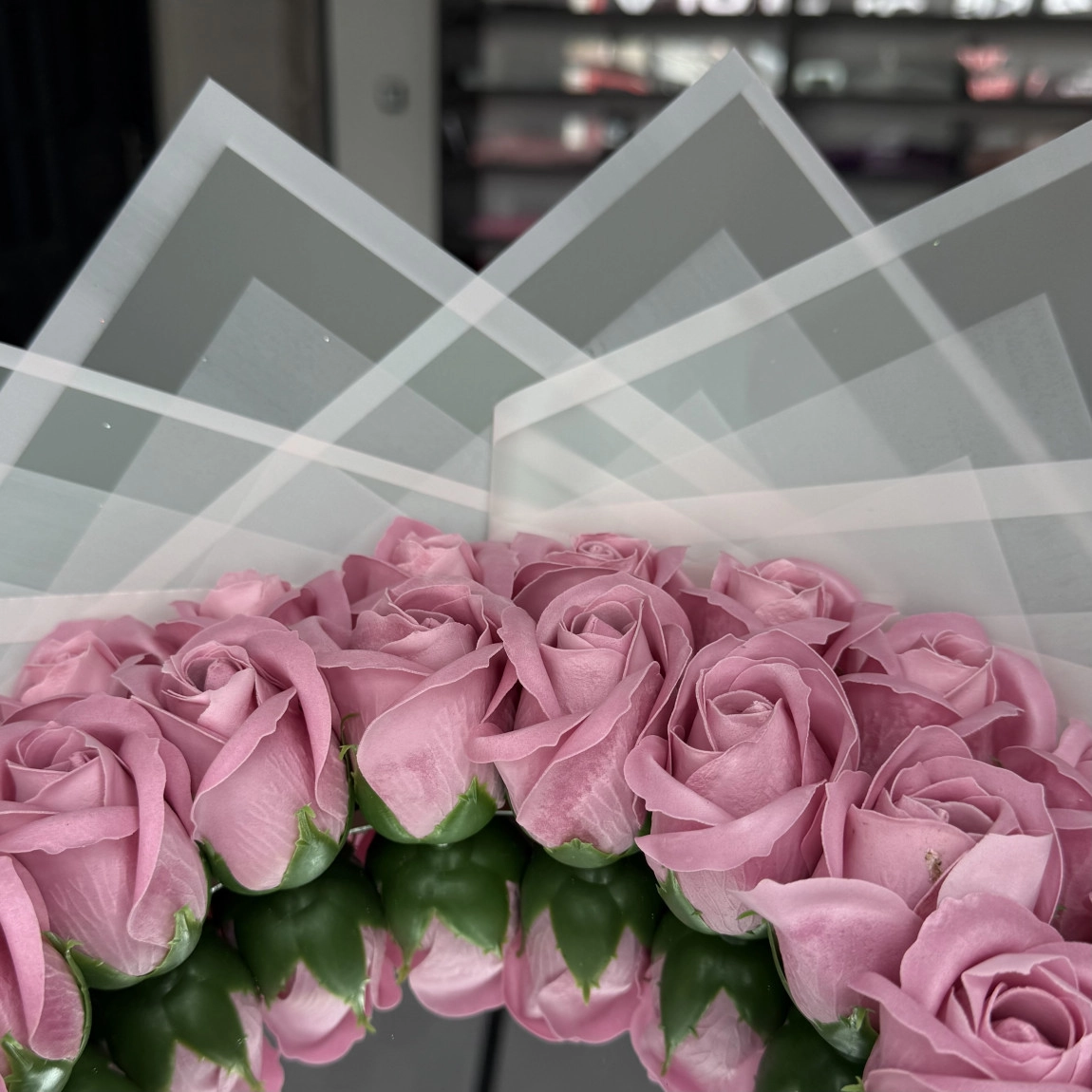38'li Aynalı Gül Buketi Pudra Pembe