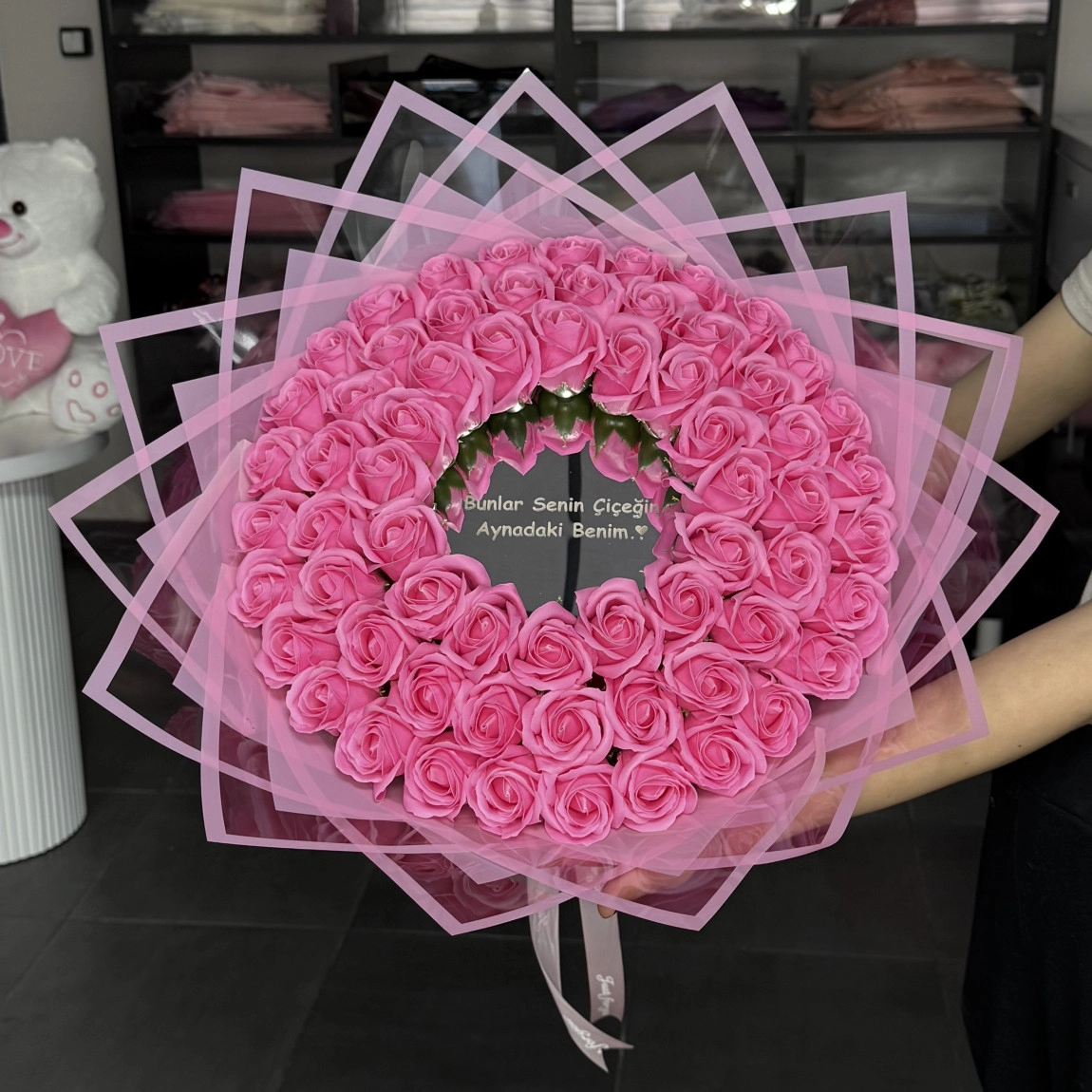 66'Lı Neon Pembe Aynalı Buket