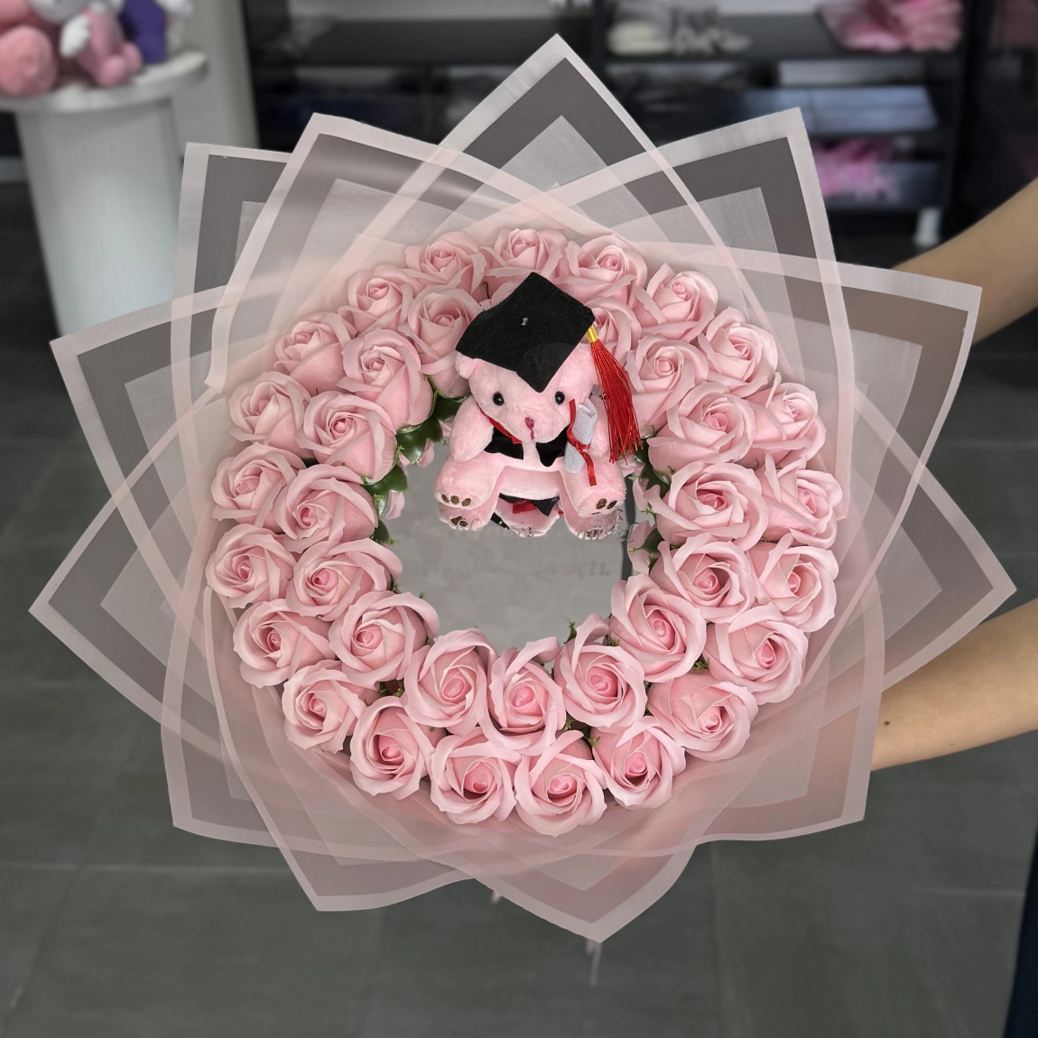 38'li Aynalı Gül Buketi Soft Pembe
