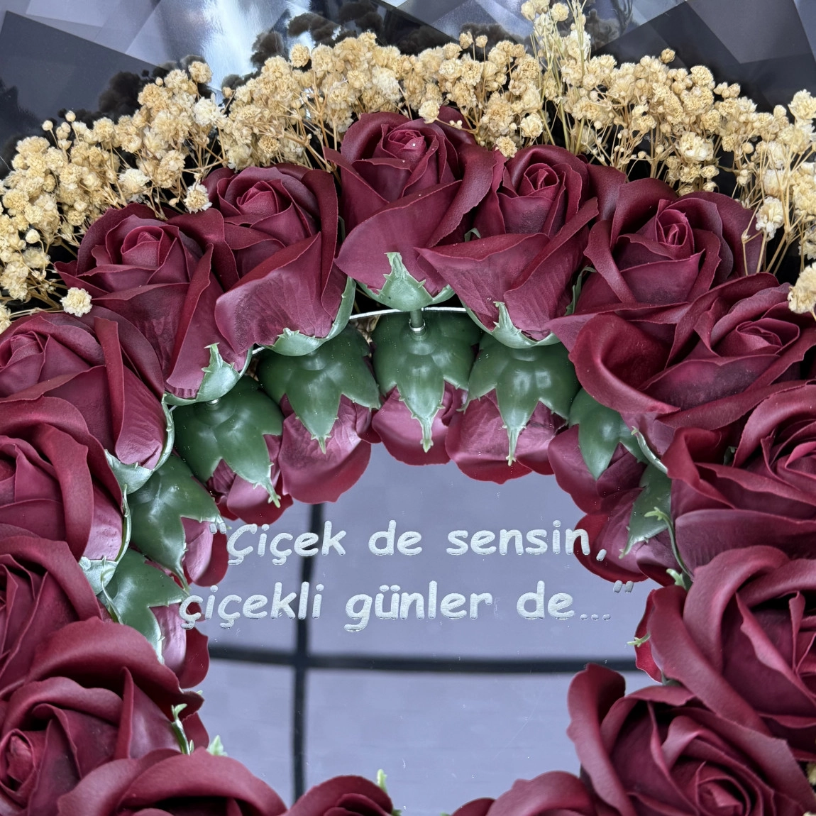 16'lı Aynalı Gül Buketi Bordo