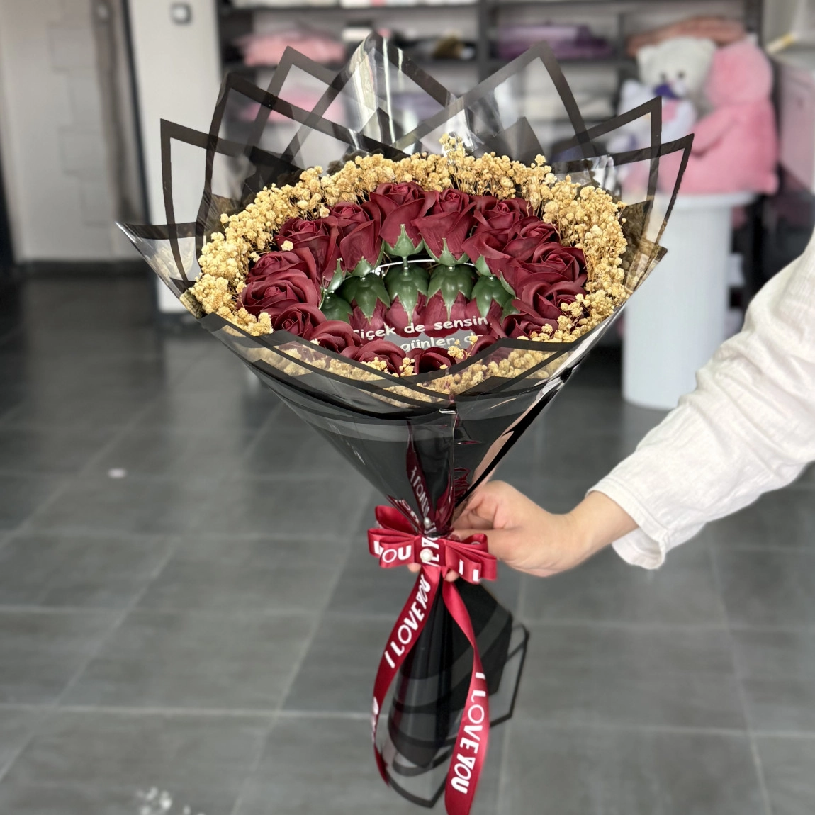 16'lı Aynalı Gül Buketi Bordo