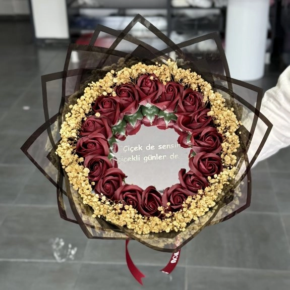 16'lı Aynalı Gül Buketi Bordo