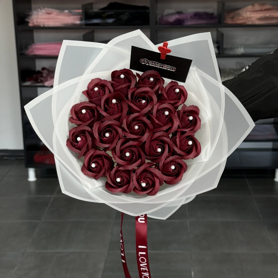 19'Lu Bordo Buket (İncili)