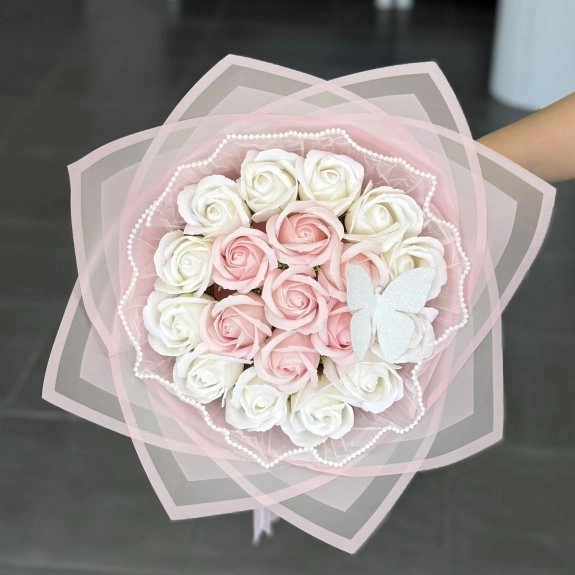 19'lu Gül Buketi Pembe-Beyaz