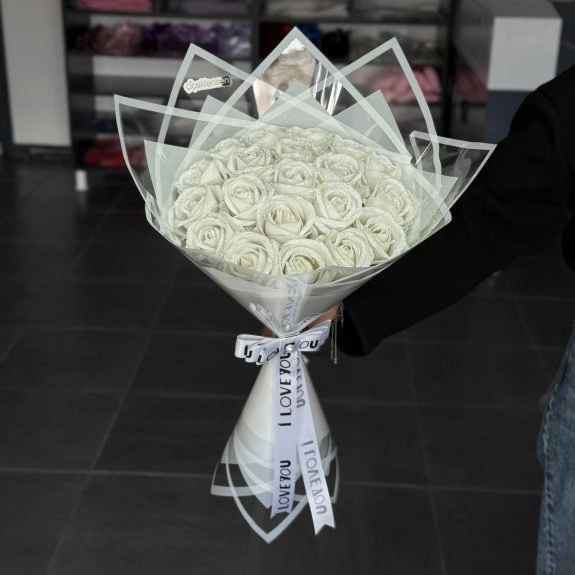 20'Li Beyaz Gül Buketi (Simli)