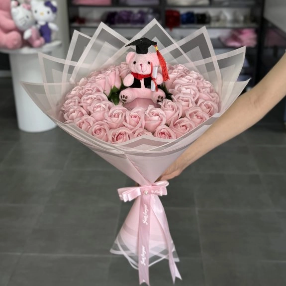 38'li Aynalı Gül Buketi Soft Pembe