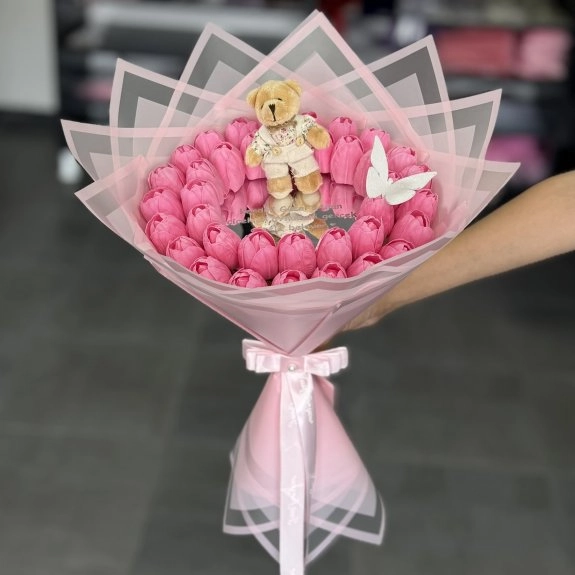 38'li Aynalı Lale Buketi Pembe