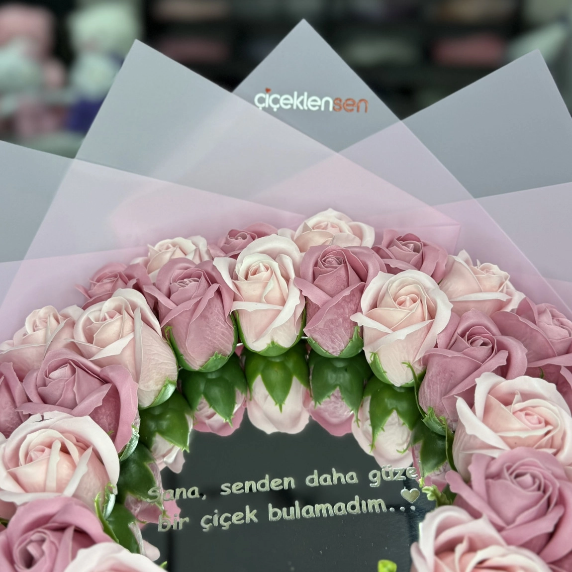 38'li Aynalı Gül Buketi Pembe Karma