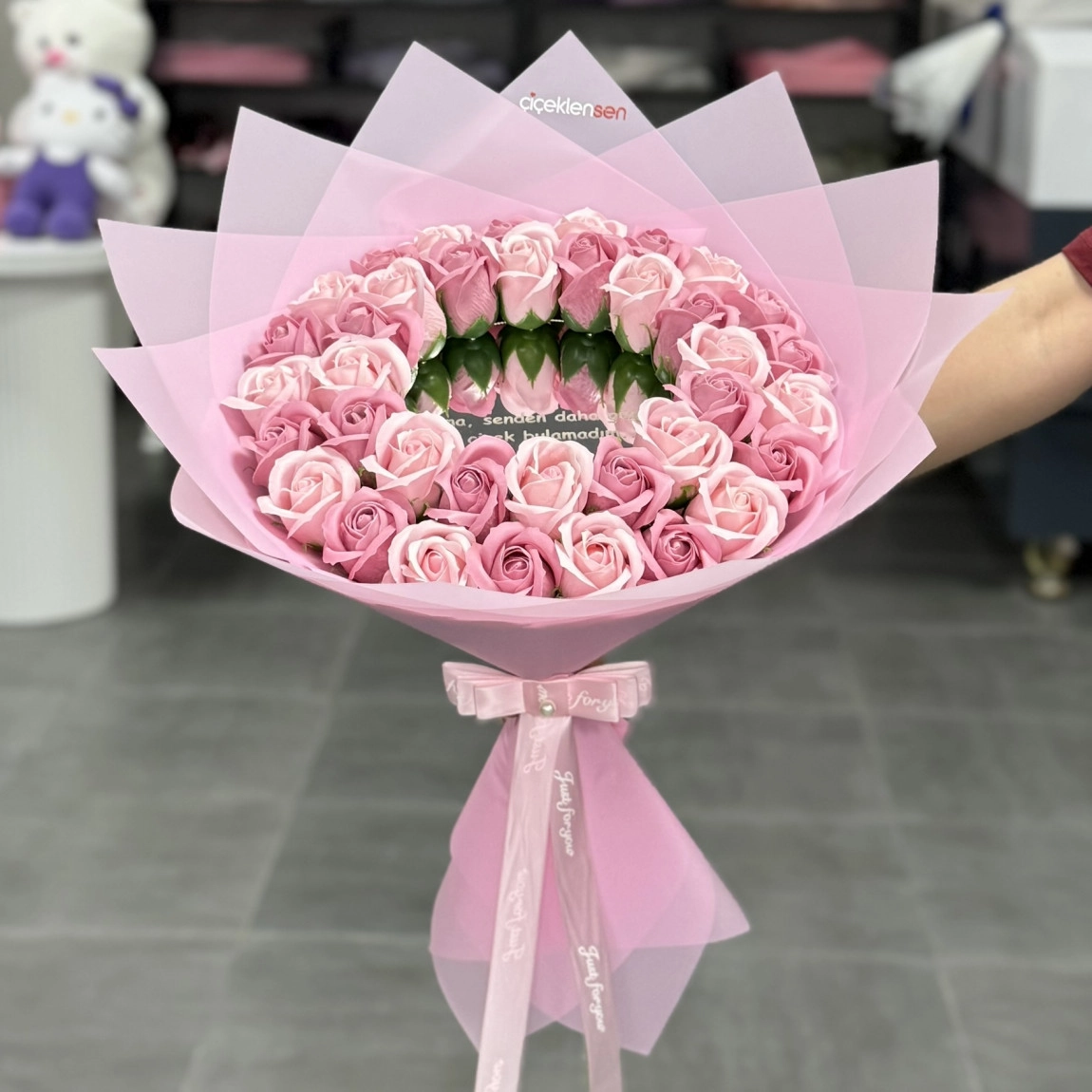 38'li Aynalı Gül Buketi Pembe Karma