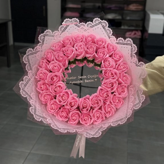 38'Li Neon Pembe Aynalı Buket