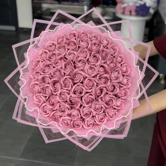 61'li Gül Buketi Pudra Pembe